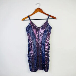 ENTRY‎ Purple Faux Leather Sequin Bodycon Dress Size Small